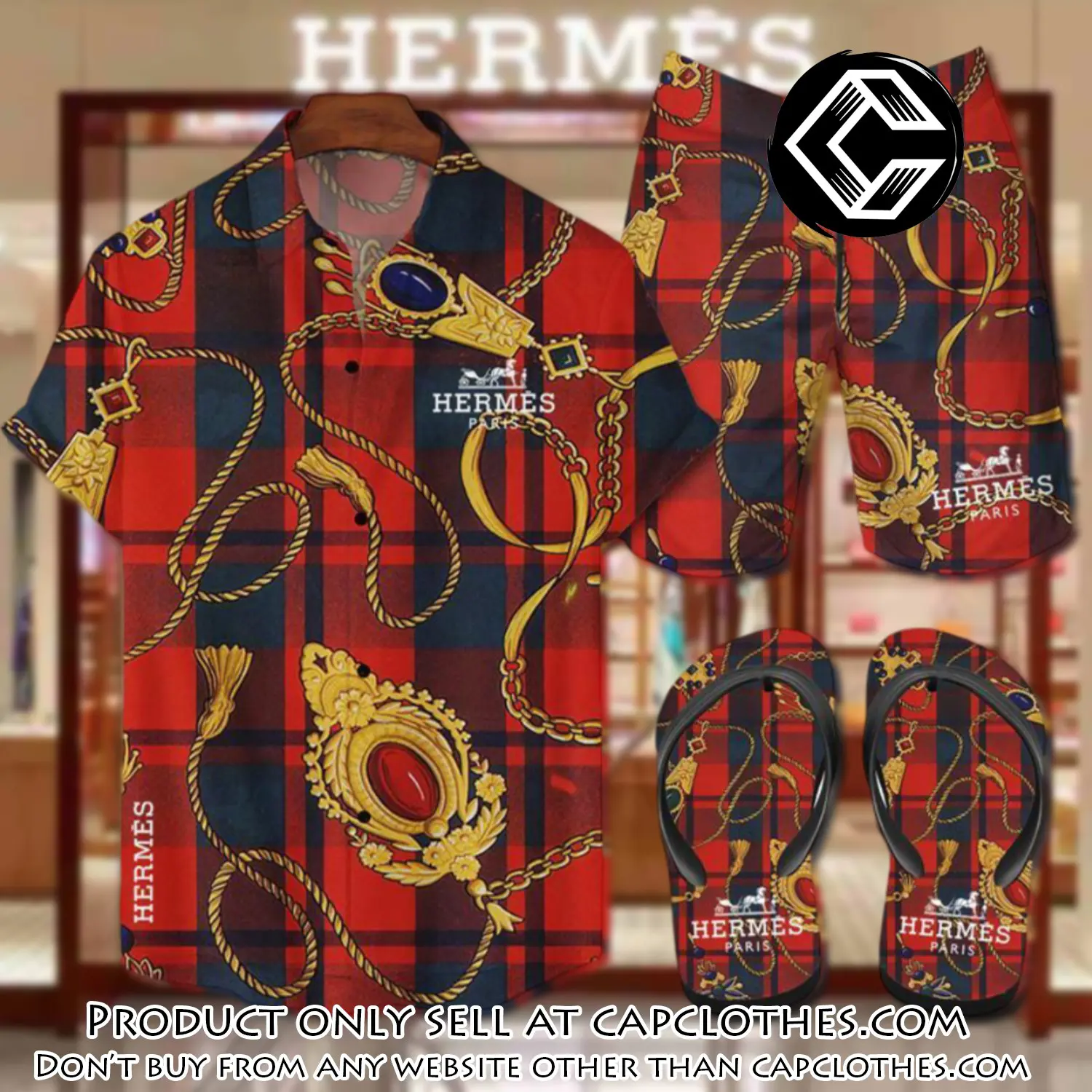 Hermes flip flops and combo hawaii shirt shorts luxury brand summer outfit hsf081 cc5809543